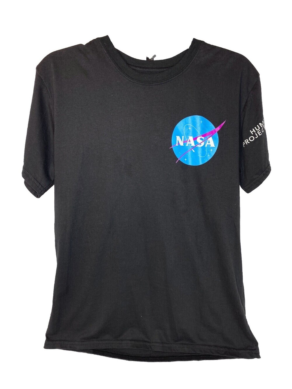 NASA Human Project Spaceflight T-Shirt Black Graphic Sleeve Logo Tee Medium